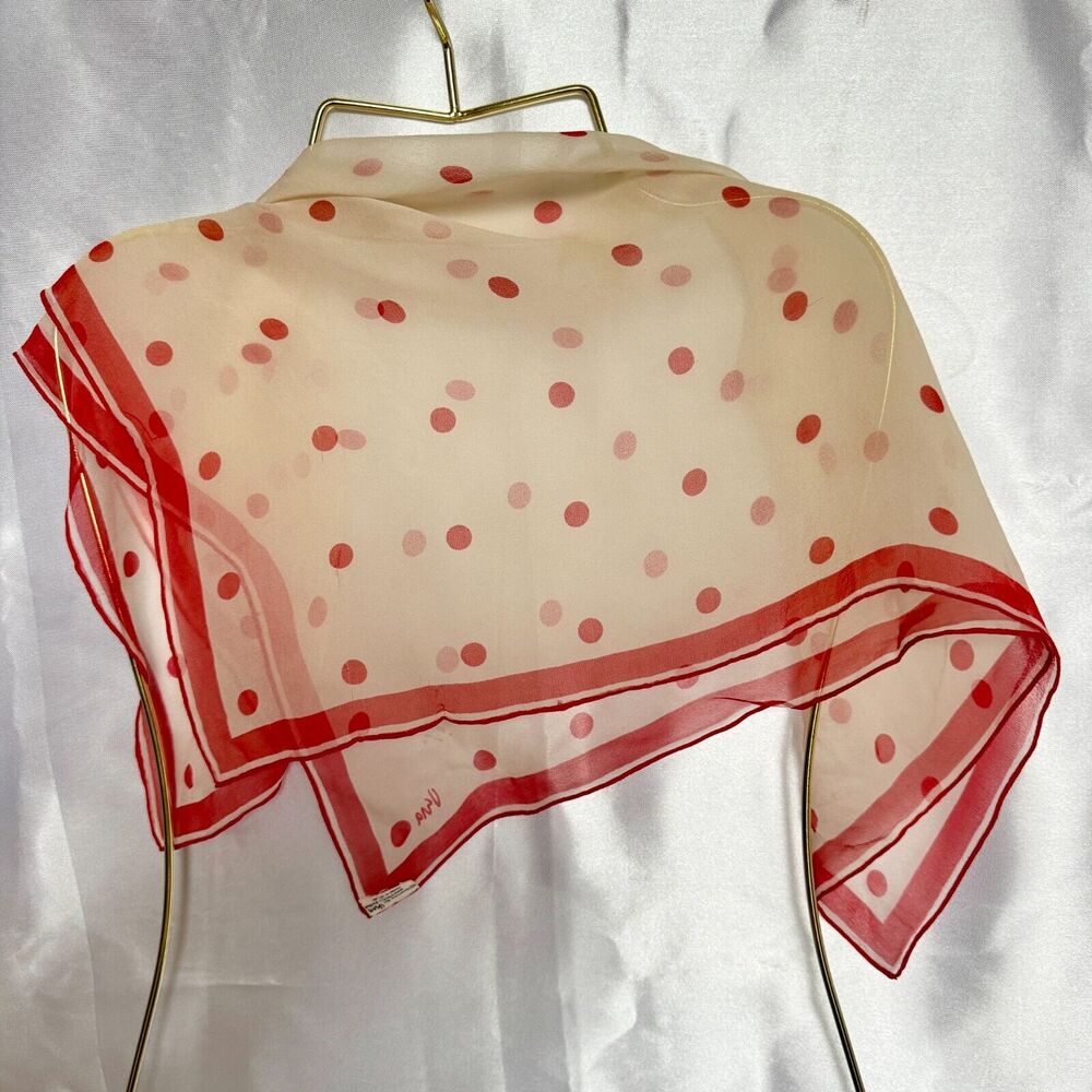 Vintage Vera Neumann Red Polka Dot 100% Opaque Silk 24" x 24" Scarf